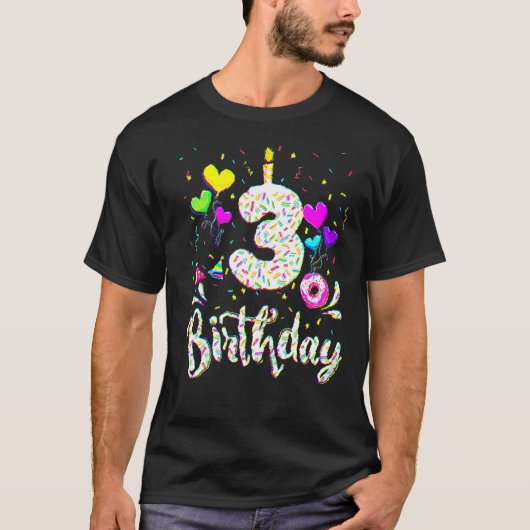 3歳の誕生日ガール3歳の誕生日ドーナツパーティー Tシャツ (正面)