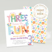 3歳の誕生日ガール　3倍楽しい 招待状