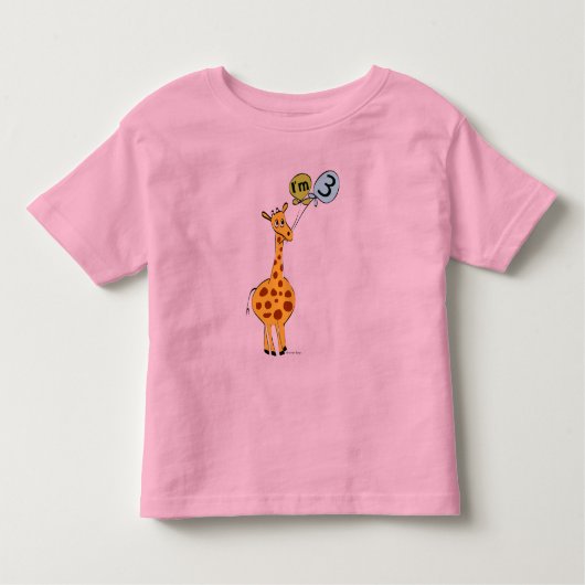 3歳の誕生日キリンとバルーン トドラーTシャツ (正面)