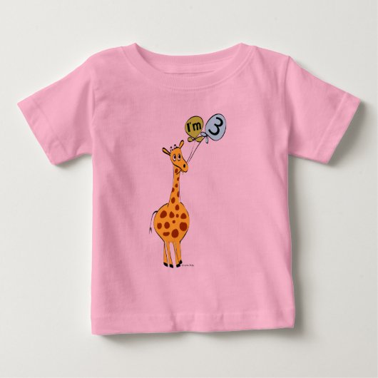 3歳の誕生日キリンとバルーン ベビーTシャツ (正面)