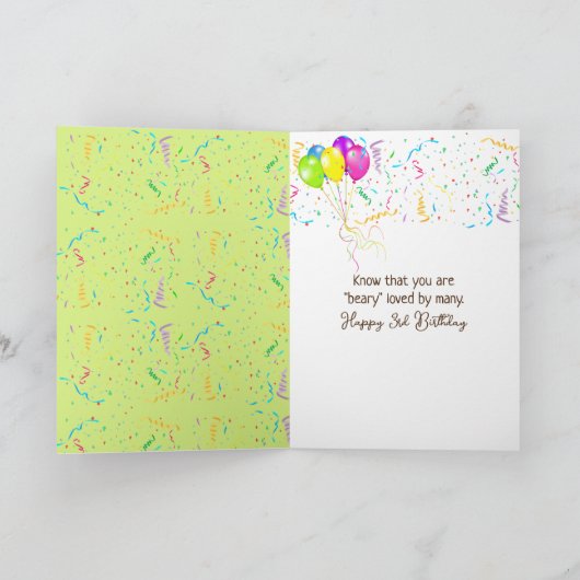 3歳の誕生日クマ名前をカスタムする カード (内部)