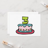 3歳の誕生日ケーキ カード (正面/裏面インサイチュ)