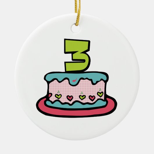 3歳の誕生日ケーキ セラミックオーナメント (正面)