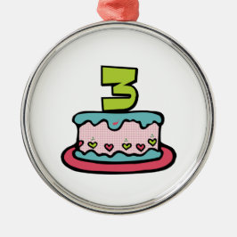 3歳の誕生日ケーキ メタルオーナメント