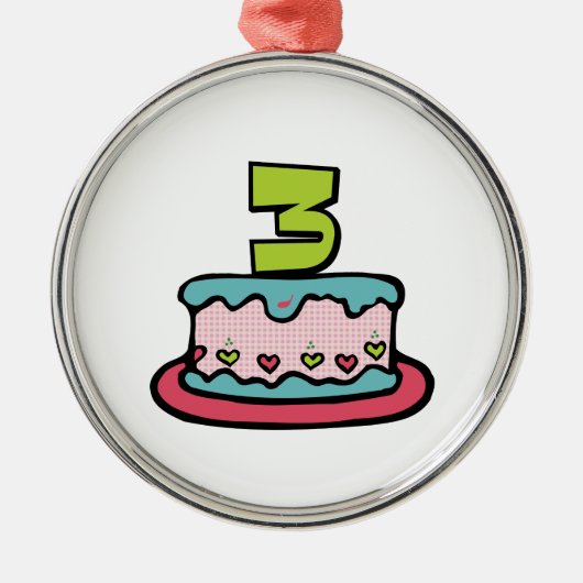 3歳の誕生日ケーキ メタルオーナメント (正面)