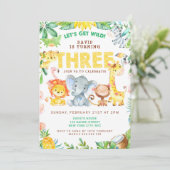 3歳の誕生日サファリ動物ジャングルテーマ動物園3 招待状 (スタンド正面)