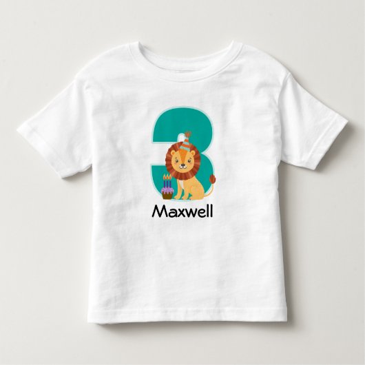 3歳の誕生日ジャングルライオンパーソナライズされた トドラーTシャツ (正面)