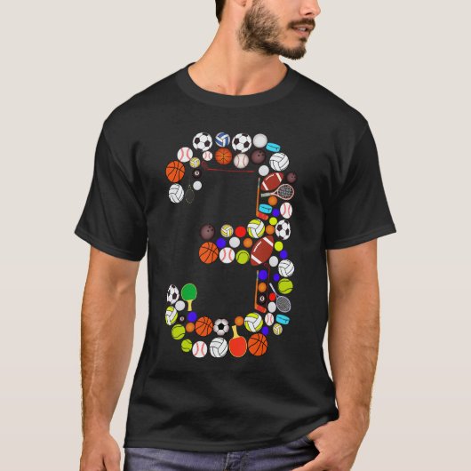 3歳の誕生日スポーツビッグナンバー 3歳の男の子 Tシャツ (正面)
