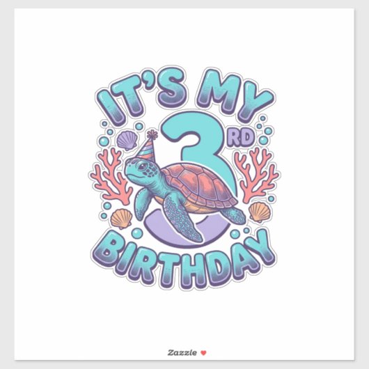 3歳の誕生日タートルビンテージ彫刻デザイン1 シール (シート)