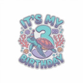 3歳の誕生日タートルビンテージ彫刻デザイン1 シール (正面)