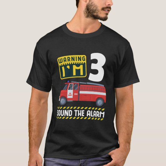 3歳の誕生日トラック消防士3年 Tシャツ (正面)