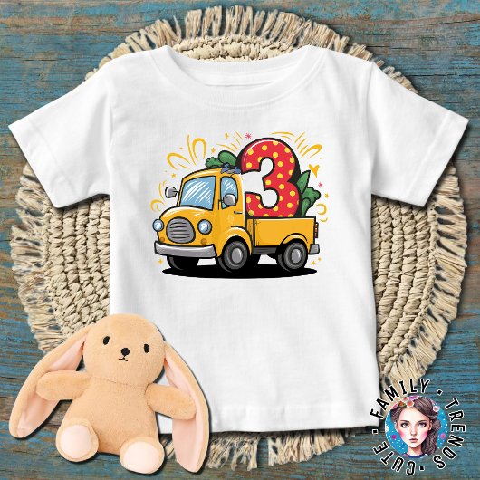 3歳の誕生日トラック ベビーTシャツ