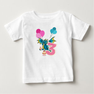 3歳の誕生日ドラゴンTシャツ ベビーTシャツ