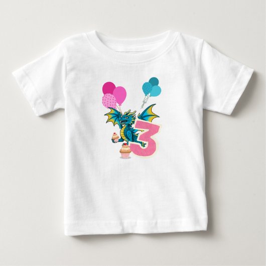 3歳の誕生日ドラゴンTシャツ ベビーTシャツ (正面)