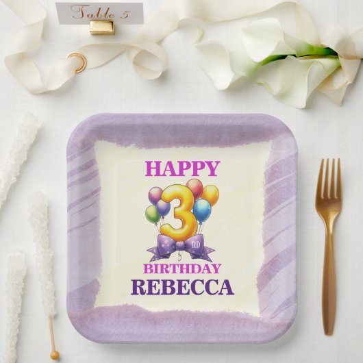 3歳の誕生日バルーン・テーマパーティー用の紙皿 ペーパープレート (ウェディング)
