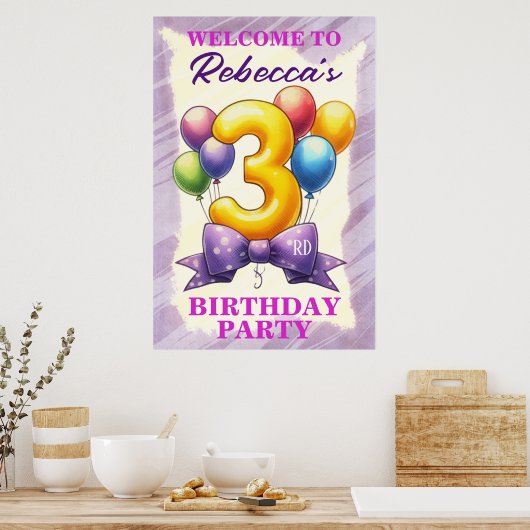 3歳の誕生日バルーン ポスター (キッチン)