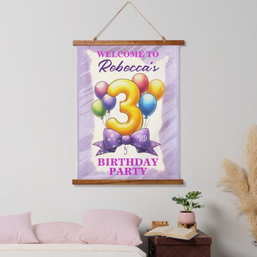 3歳の誕生日バルーン 吊り下げ型タペストリー (寝室)