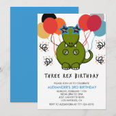 3歳の誕生日パーティにぴったりな恐竜モチーフの招待状 招待状 (正面/裏面)