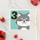 3歳の誕生日パーティーかわいい柴犬パピーチップピー スタンダードカクテルナプキン (インサイチュ)