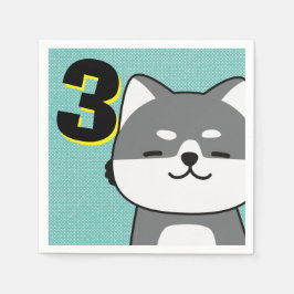 3歳の誕生日パーティーかわいい柴犬パピーチップピー スタンダードカクテルナプキン