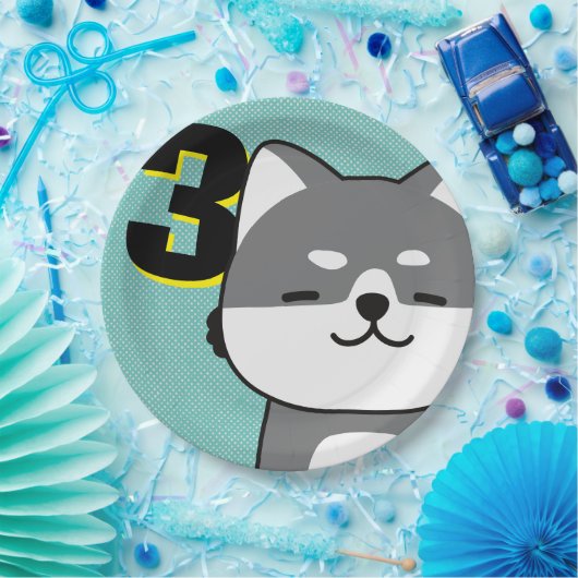 3歳の誕生日パーティーかわいい柴犬パピーチップピー ペーパープレート (パーティー)