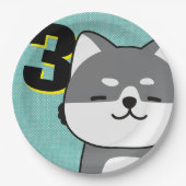 3歳の誕生日パーティーかわいい柴犬パピーチップピー ペーパープレート (正面)