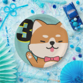 3歳の誕生日パーティーかわいい柴犬子犬あい ペーパープレート (パーティー)