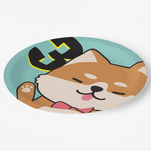 3歳の誕生日パーティーかわいい柴犬子犬あい ペーパープレート (アングル)