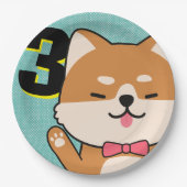 3歳の誕生日パーティーかわいい柴犬子犬あい ペーパープレート (正面)