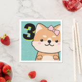 3歳の誕生日パーティーかわいい柴犬子犬ゆき スタンダードカクテルナプキン (インサイチュ)