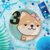 3歳の誕生日パーティーかわいい柴犬子犬ゆき ペーパープレート (パーティー)