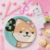 3歳の誕生日パーティーかわいい柴犬子犬ゆき ペーパープレート (パーティー)