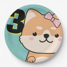 3歳の誕生日パーティーかわいい柴犬子犬ゆき ペーパープレート