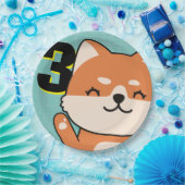 3歳の誕生日パーティーかわいい柴犬子犬ハチ ペーパープレート (パーティー)