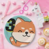 3歳の誕生日パーティーかわいい柴犬子犬ハチ ペーパープレート (パーティー)