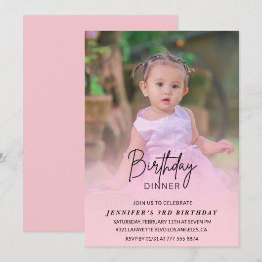 3歳の誕生日パーティーの招待状 誕生日ディナー 写真 招待状 (正面/裏面)