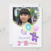 3歳の誕生日パーティープリンセスのカスタム写真 招待状 (正面)