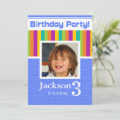 3歳の誕生日パーティー招待状 ファンネオン男の子 招待状 (スタンド正面)