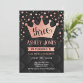 3歳の誕生日パーティー - ロイヤル ブラック ローズ ゴールド 招待状 (スタンド正面)