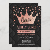 3歳の誕生日パーティー - ロイヤル ブラック ローズ ゴールド 招待状 (正面/裏面)