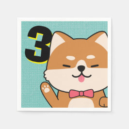 3歳の誕生日パーティー 可愛い柴犬の子犬 あいこ スタンダードカクテルナプキン