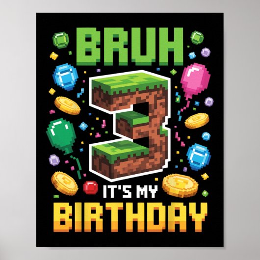 3歳の誕生日ビデオTシャツ お兄ちゃんお誕生日おめでとう ポスター (正面)