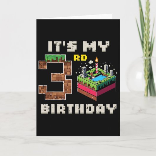 3歳の誕生日ピクセルゲーム3ケーキのビデオゲーム好きな少年たち カード (正面)