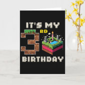 3歳の誕生日ピクセルゲーム3ケーキのビデオゲーム好きな少年たち カード (黄色い花)