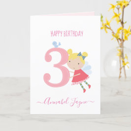 3歳の誕生日フェアリー、かわいい女の子パーソナライズされた カード