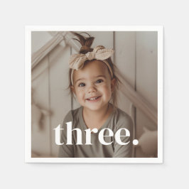 3歳の誕生日フォト - three スタンダードカクテルナプキン