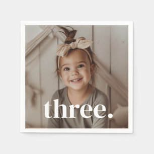 3歳の誕生日フォト - three スタンダードカクテルナプキン
