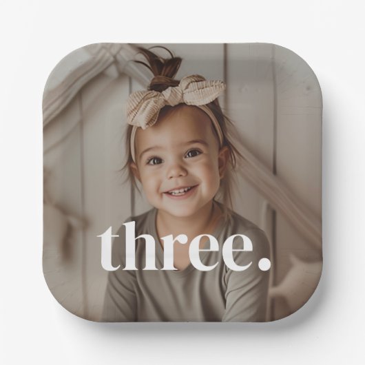 3歳の誕生日フォト - three ペーパープレート (正面)