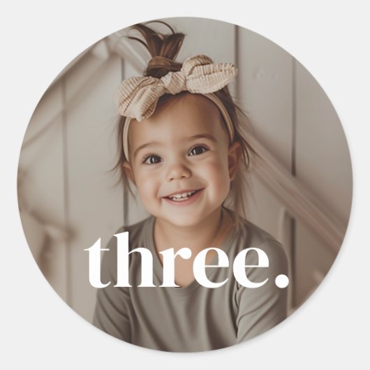 3歳の誕生日フォト - three ラウンドシール (正面)