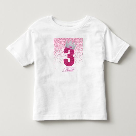 3歳の誕生日プリンセスクラウン（編集可能） トドラーTシャツ (正面)